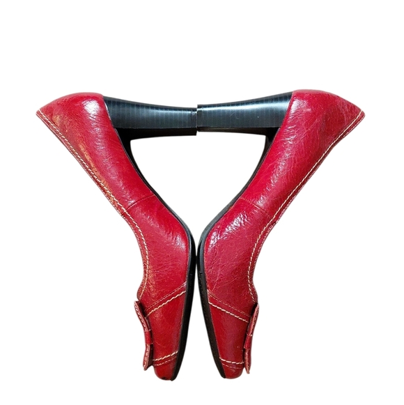 Vintage Contessa Red Leather Pumps Slip-on Buckled Heels size 8 - Picture 8 of 13